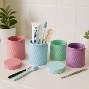 Set 3 botes organizadores de baño | Recipientes para Bastoncillos, Algodón y Discos Desmaquillantes | varios colores.