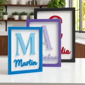 Cuadro decorativo infantil personalizado con inicial y nombre en 3D
