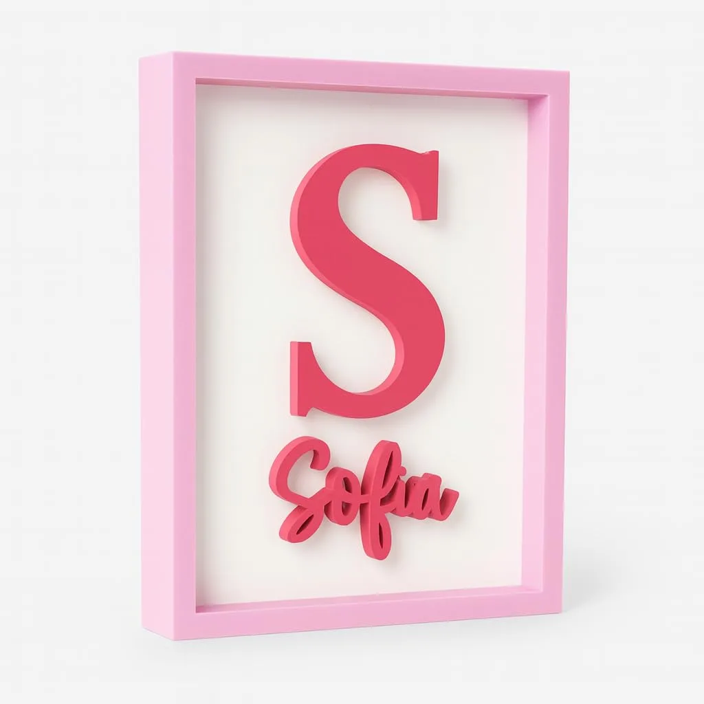 Cuadro decorativo infantil personalizado con inicial y nombre en 3D - Imagen 9